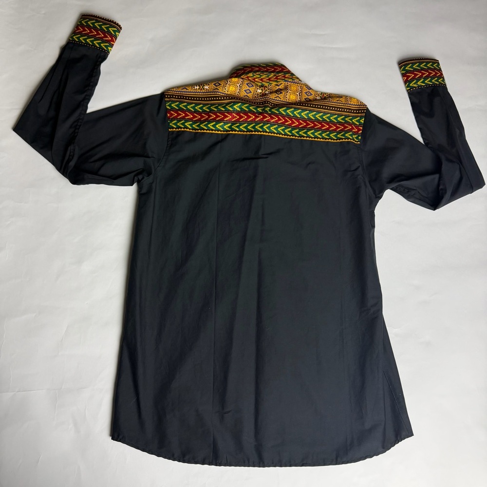 Men's Black Multicolor Patterned Patchwork Shirt - image 6